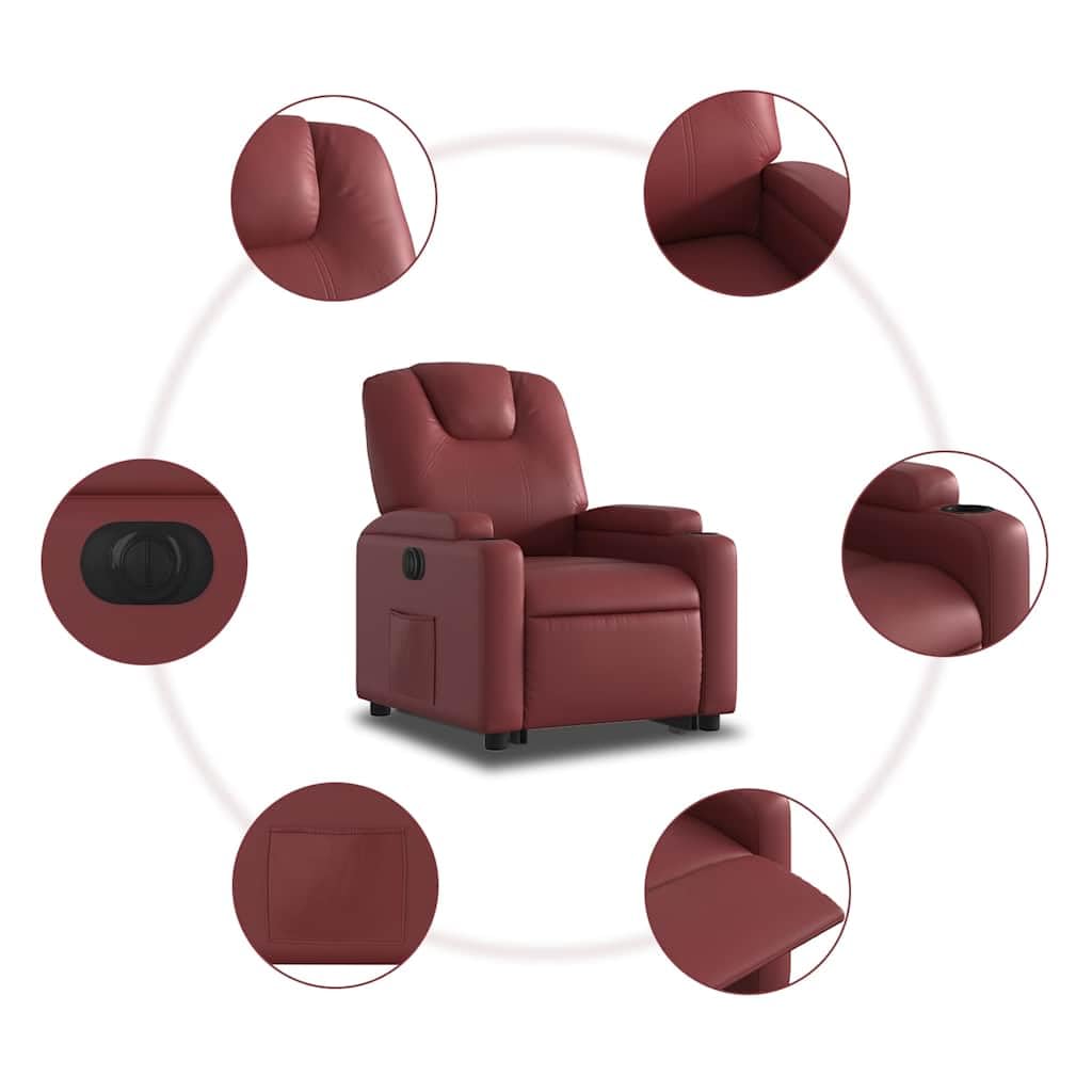 Sillón reclinable eléctrico para levantar personas, color rojo vino