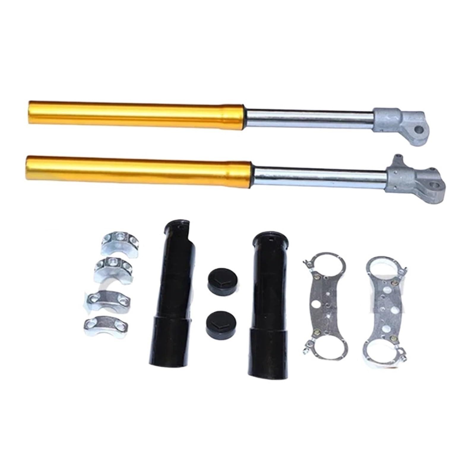 Amortiguador Amortiguadores Kit Placa Conexión Superior E Inferior Amortiguador Horquilla Delantera 550 Mm Para Minimotos, Ciclomotores Motocross 2 Tiempos 49 Cc.(Gold Set A)