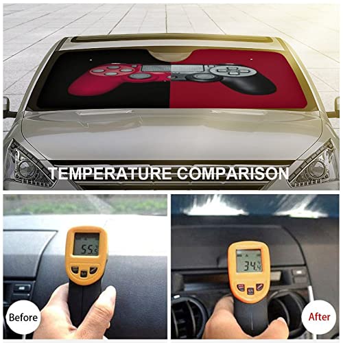 Red Black Gaming Teens Car Sun Shade Windshield Video Game Gamepad Game Controller For Auto Windshield Covers Most Cars 51L X 28W Inch #TOP4