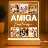 Regalo para Amigas o Amigos Especiales, Lampara Personalizada con Foto, Placa Metacrilato Luz LED y Base Madera USB, Cuadro Personalizado con Foto, regalo amiga Cumpleaños, Navidad, Boda, Aniversario