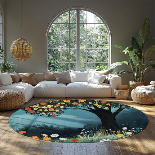 Tapis rond de sol bleu vert sarcelle à poils ras pour chambre - 2