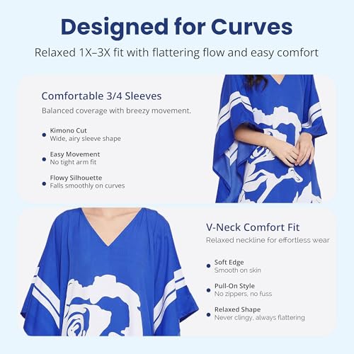 Image of Oussum Women Plus Size Dresses Kimono Caftan Maxi Dress Floral Polyester Long Mumu House Beach Cover Up 1X-3X Summer Wear