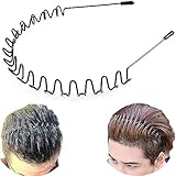 Delfino Metal Hair Bands, Unisex Wavy Spring Sports Headband, For Men'S Hair Band Hoop Clips Women Accessories, Fashion Simple Elastic Non Slip Wide Headwear Bandeau Outdoors - Black, 1 Pcs
