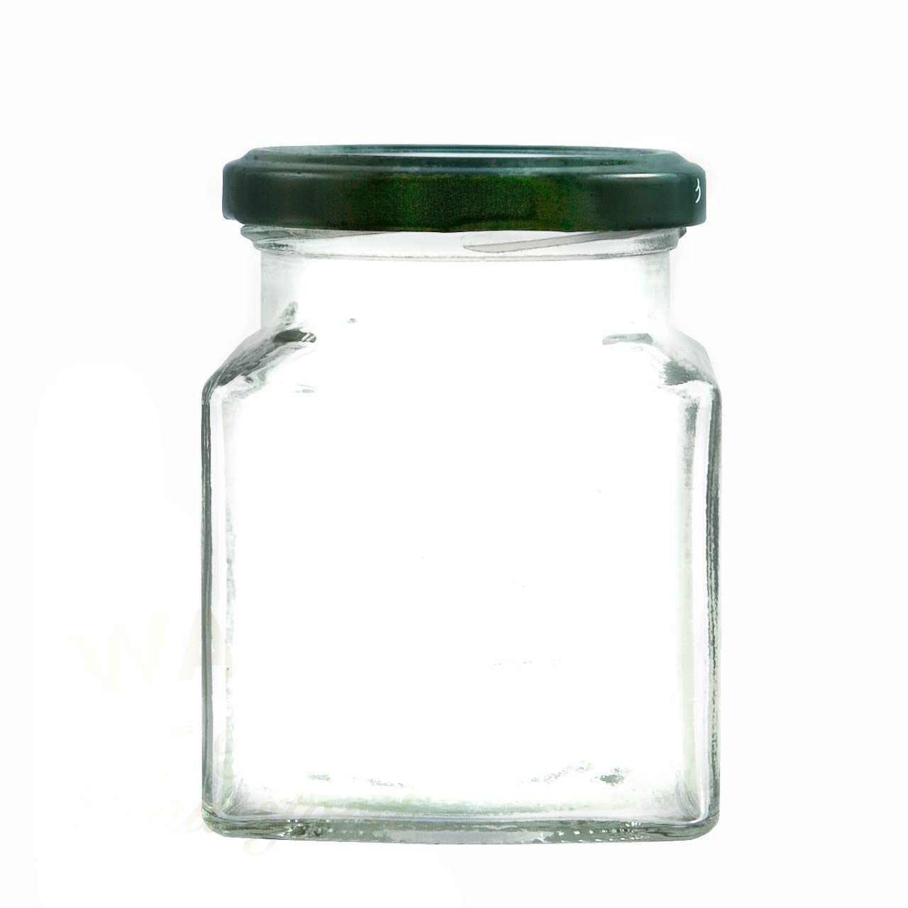 24 x 282ml Square Glass Jar (Pack of 24, Green Lid)