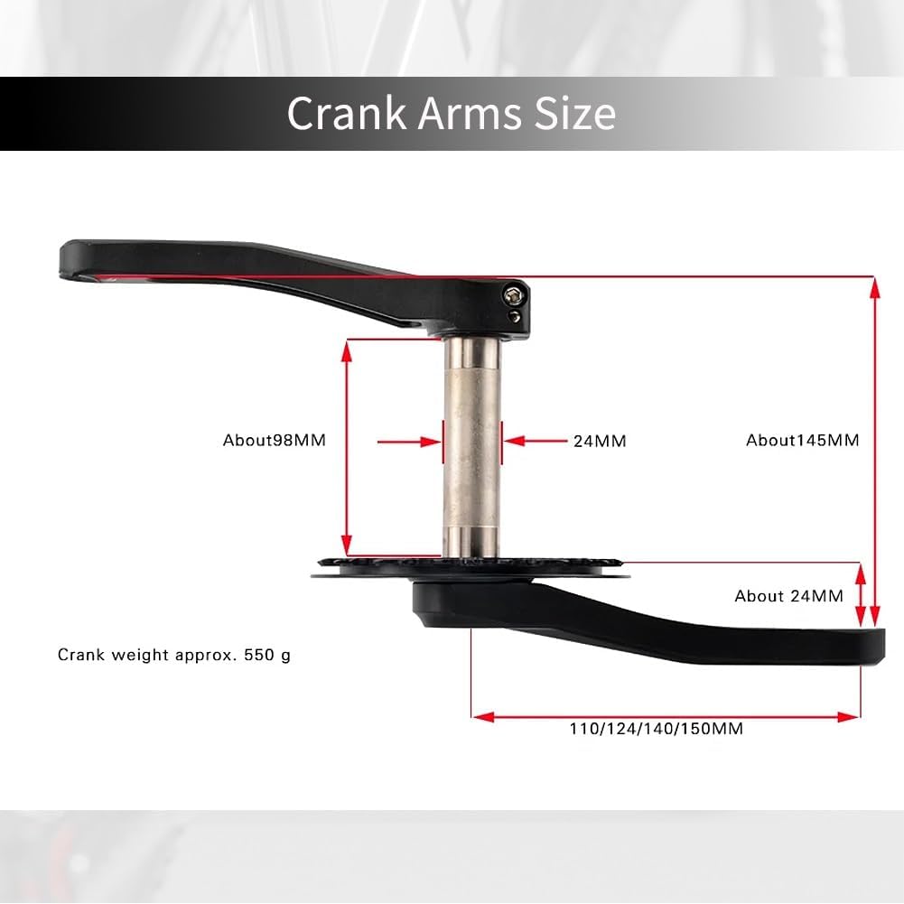 110/127/140/150/155/160mm Bike Crank Arms Hollow Integrated Crankset for Children Bike Folding Bike Cranksets Compatible with 7Speed-12Speed Mounting Aluminum Alloy Black(140mm)