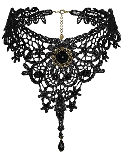 Ronglry Goth Choker Necklace for Women Black Lace Choker Gothic Necklace Halloween Sexy Chokers Gothic Jewelry Accessories for Women Black Necklace Chain Collar Vampire Party Cosplay Costume