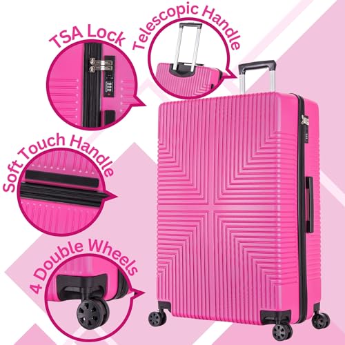 DK Luggage 24" Medium Lightweight Hard Shell Suitcase 4 Wheel Spinner Luggage ABS-30 Pink - Image 3