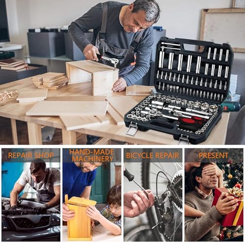 HUIYOPU 108-Piece Socket Set,1/4" &1/2" Drive Ratchet with Bits, Quick Release Ratchet Wrench - CR-V Mechanic Tool Set for Home Repairs, Workshops, Car Bicycle Repair, DIY, Engineering Studies 7 HUIYOPU 108-Piece Socket Set,1/4" &1/2" Drive Ratchet with Bits, Quick Release Ratchet Wrench - CR-V Mechanic Tool Set for Home Repairs, Workshops, Car Bicycle Repair, DIY, Engineering Studies - Image 7