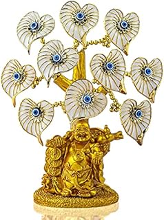 Blue Evil Eye Money Tree with Painted Golden Buddha Statue White Artificial Flowers Home Office Protection Decoration Feng shui Ornament