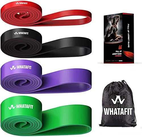 Whatafit Pull Up Assist Bands Resistance Stretch Band for Men and Women, Assistance Band for Exercise, Chin Ups, Powerlifting, Training, Gyms, Mobility Home Fitness (Set of 4)