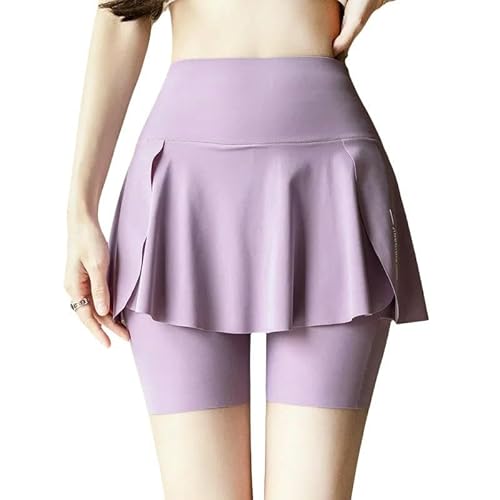 DMMWCX Women's Shorts Fake Two-Piece Large Size Shorts with Pockets Gym Running Yoga Stretch Cycling Pants-Purple-L