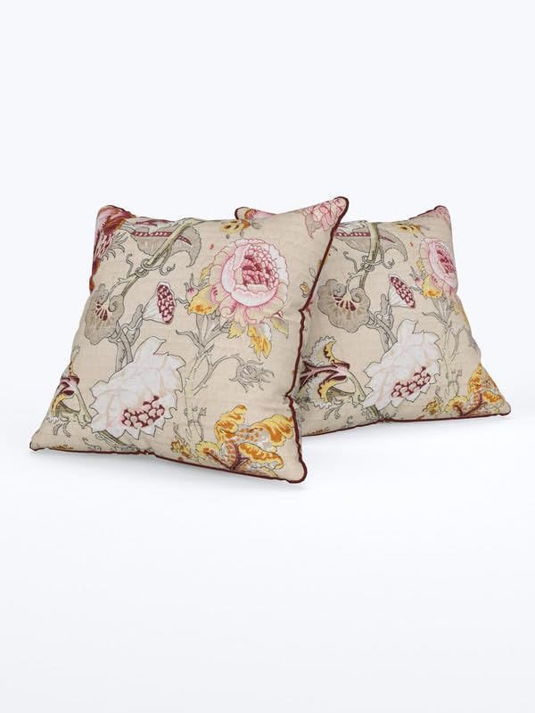 Image of Pure Cotton Quilted Cushion Cover 16x16 Inch | Anokhi Print Decorative Throw Pillow Cover | Soft Cotton Sofa Cushion Cover with Hidden Zipper | Living Room Bedroom Home Decor