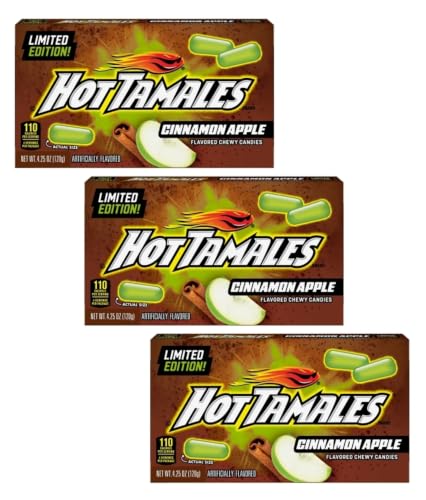 Hot Tamales Cinnamon Apple Flavored Chewy Candy Pack of 3