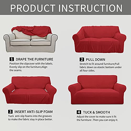 Image of Easy-Going Stretch Chair Sofa Slipcover 1-Piece Couch Sofa Cover Furniture Protector Soft with Elastic Bottom for Kids, Pet. Spandex Jacquard Fabric Small Checks (Chair, Christmas Red)