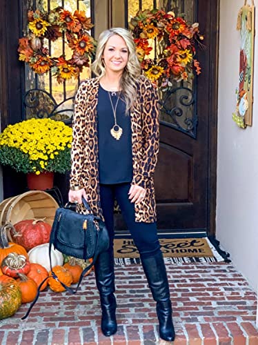 Women Lightweight Cardigan Leopard Printed Button Down Cardigans Shirt W Pockets(S-2XL)2