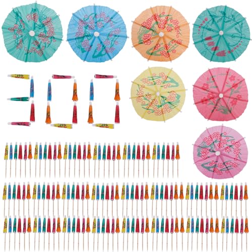 300pcs Drink Umbrellas Cocktail Picks Colorful Mini Paper Umbrella Toothpicks Toppers Tropical Luau Parasols Hawaiian Party Decorations for Birthday Summer Barbecue Tiki Bar Supplies Accessories