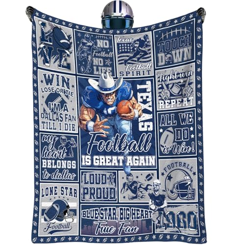 Cowboy of Dallas Football Throw Blanket American Cowboy Rugby Soft Fuzzy Flannel Plush Blanket Blue Football Lovers Fan Gifts for Men Boys Sport Team Game Party Support Sofa Blankets 50 x 60