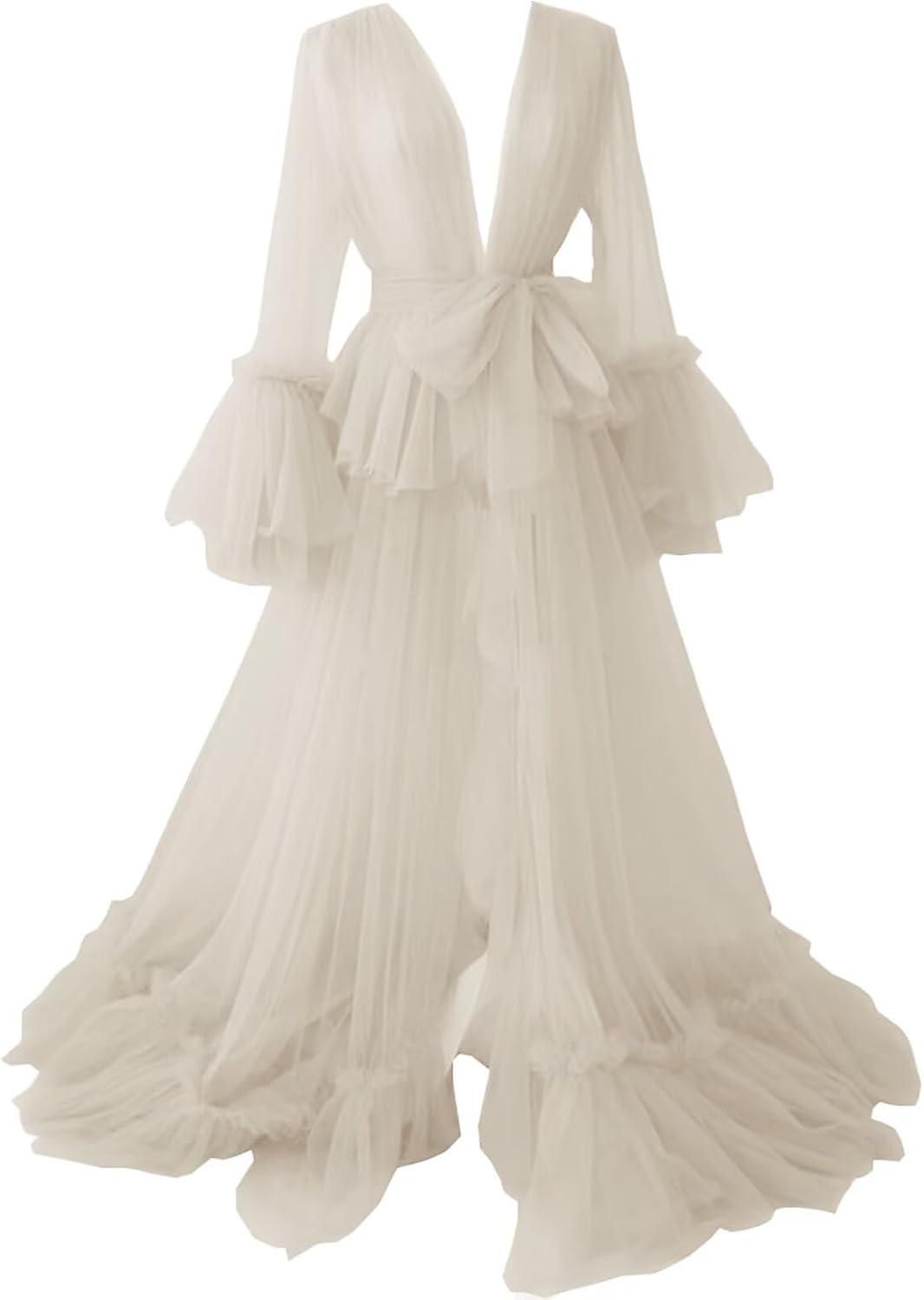 Tianzhihe Tulle Robe Maternity Dress for Photoshoot Long Illusion Bridal Lingerie Dressing Gown Nightgown Old Hollywood Robe