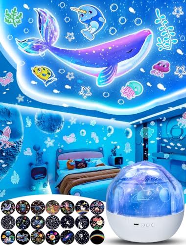 Kids Night Light Projector + 21 Sets of Films, Night Light Projector for Bedroom, Ceiling, Baby Star Night Light, Galaxy Projector with 360° Rotation for Baby Girls, Christmas, Nursery, Room Decor