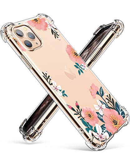 GVIEWIN Compatible with iPhone 11 Pro Case,Clear Flower Design Soft & Flexible TPU