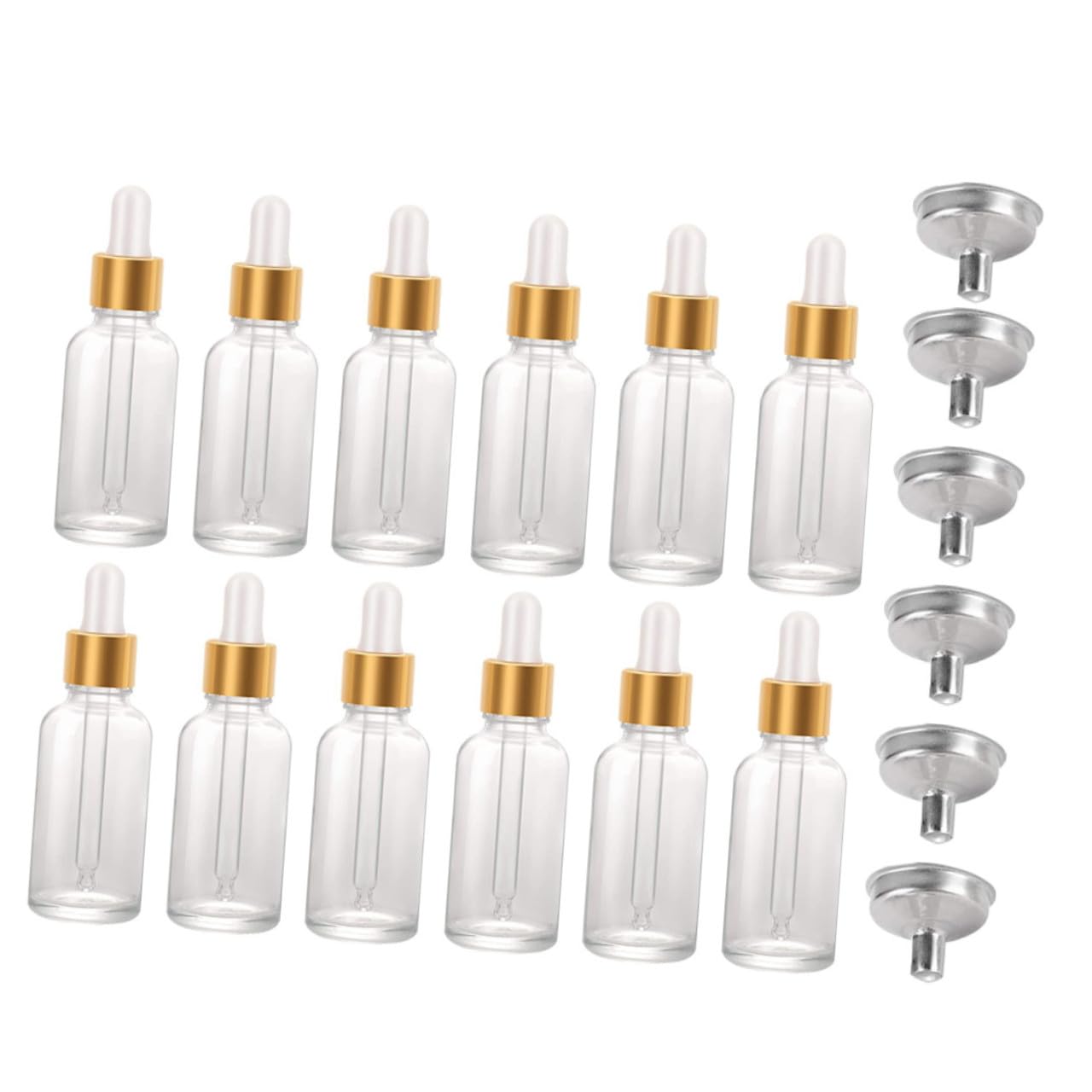 Veemoon Flaconcini Contagocce in Vetro 30 Ml con Tappo Antisperdente, 24 Pezzi con 6 Funghi in Acciaio Inox per Oli Essenziali, Profumi e Cosmetici Reutilizzabili