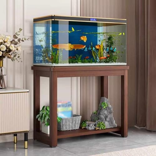 Fish Tank Stand Oak Wood 2-Tier Fish Stand Cabinet Heavy-Duty Turtle Reptile Display Rack Home Storage Shelf for