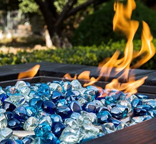 Chilli Cosmos Feuerglas Diamant 2,5 cm Feuerstelle Glassteine für Propan oder Gas Feuerstelle (4,5 kg Weiß/Kobaltblau/Margarita Azura Blue Blend) Geschenkpaket