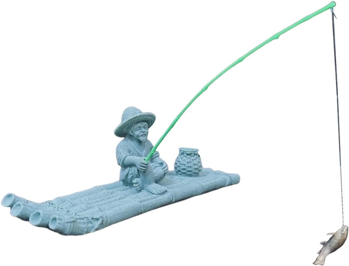 livelyfish Little Fisherman Figurines Sandstone Chinese Miniature Fisherman Statue Ornament for Fish Tank Micro Landscape Bonsai Fairy Garden Decorations, B