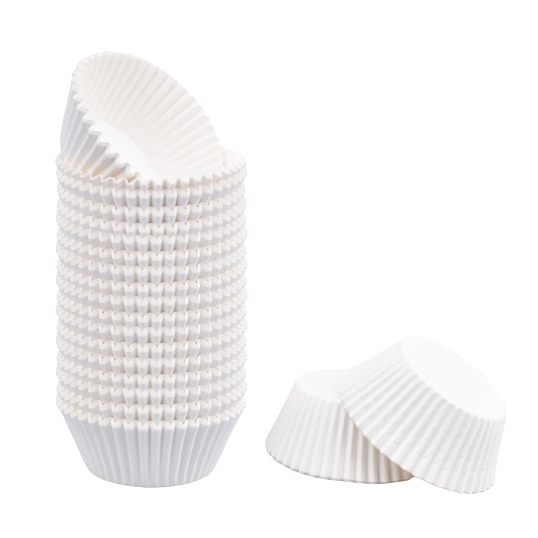 namow 300pcs Mini Cupcake Liners, Muffin Liners, Greaseproof Paper Baking Cups, Small Cupcake Wrappers for Birthday Holidays (White)