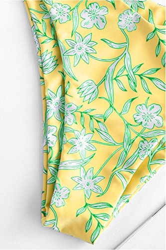 ZAFUL Women's Underwire Bikini Floral High Cut Bikini Set V-Wired Two Piece Swimsuit Bathing Suit (0-Yellow,S)