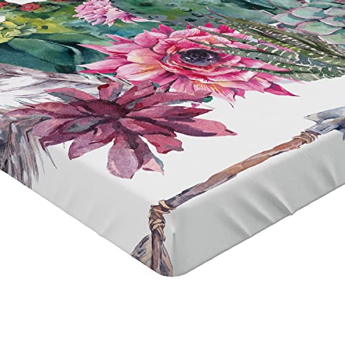 Ambesonne Cactus 2 Pack Fitted Sheet, Bouquet in Boho Style Arrow, Bed Cover All-Round Elastic Deep Pockets 2 Pieces, Package Contains 2 Twin XL Size Fitted Sheets, Pink Green