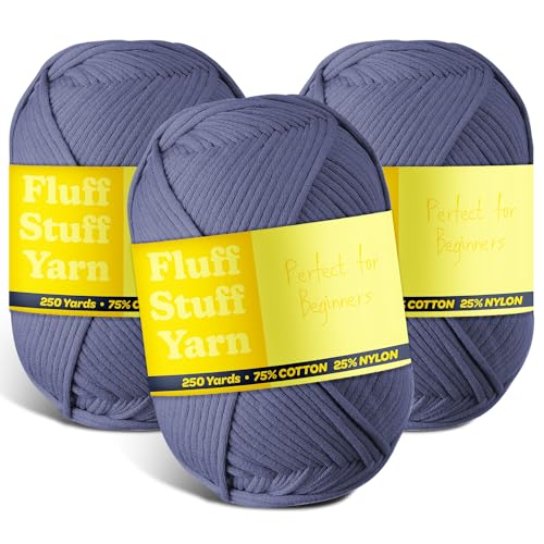 Image of Soft Yarn - Crochet & Knitting Yarn, Beginner Yarn with Easy-to-See Stitches, 3 Pack of 250 Yds Amigurumi Yarn, Cotton-Nylon Blend Tshirt Yarn, Worsted Weight Yarn 4, Denim Blue