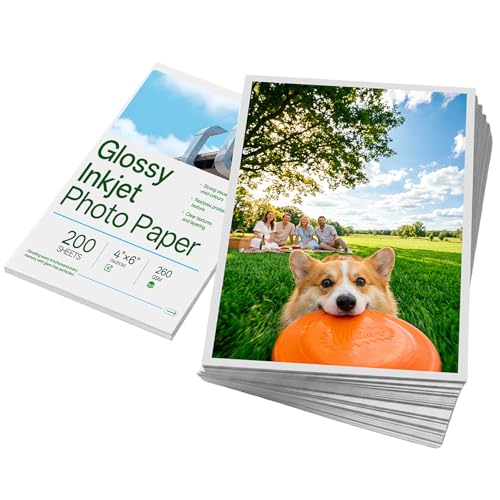 6x4 Photo Paper 200 Sheets Glossy Photo Paper 260 GSM Photo Printer Paper 10x15 cm Photographic Paper for Canon Hp Epson Printer Premium Heavyweight Instant Dry Professional Postcard Picture Use Dy