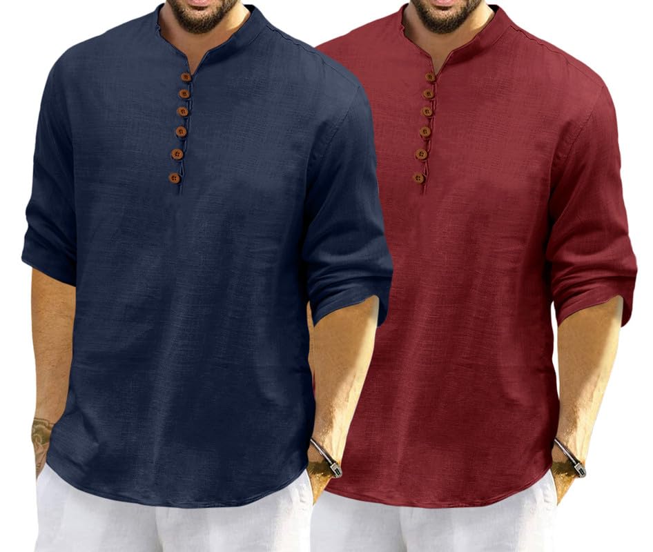 Image of ROYALSCOUT Men's Cotton Polyester Blend Solid Regular Fit Full Sleeve Short Kurta | Ethnic, Lightweight Summer Kurta for Daily & Occasion Use