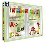 Made in Germany Feuchtmann 628.0575 - Kneto Window Clay, Fensterknete Maxi Box, 10 Stangen, bunt, inkl. Teigrolle, Modellierwerkzeugen, Buchstaben und Zahlenformen, rückstandslos entfernbar, wiederverwendbar