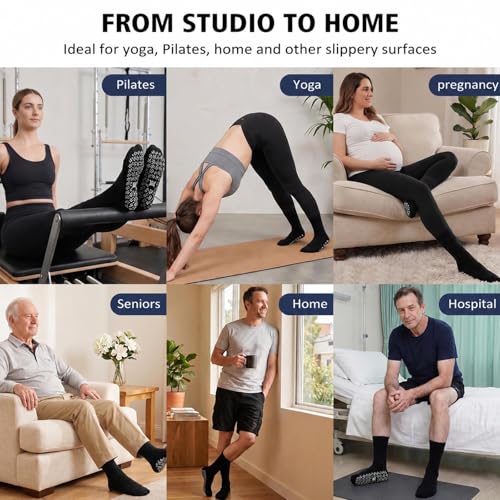 Image of Artfasion Non Slip Grip Socks Men: Fall Prevention Hospital Seniors 9-15 | Grippy Seamless Breathable Cotton Crew Socks for Pregnant Home Walking On The Floor
