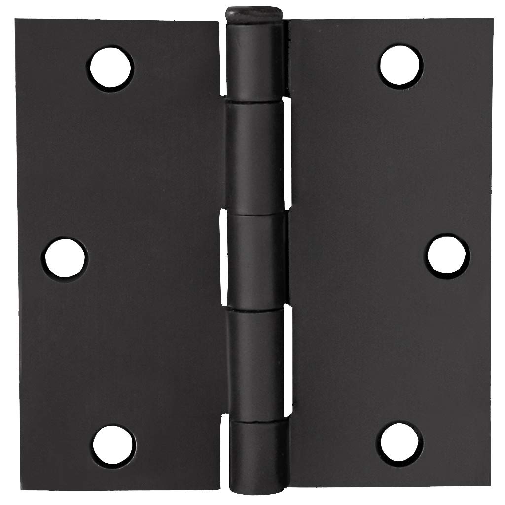 Design House 188920 6 agujeros 3 1/2 pulgadas x 3 1/2 pulgadas, esquina cuadrada, 3 bisagras, negro mate | Radio cuadrado, superficie, tradicional, acero, paquete de 3, hardware, 188920