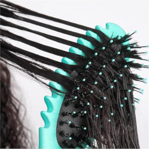 Image of COMBELLE Curl Defining Detangler Brush for Curly Hair - Vegan Fiber & Nylon Bristle Paddle Brush with Comb Handle for Frizz-Free Styling & Scalp Massage - Mint (Pack of 3)