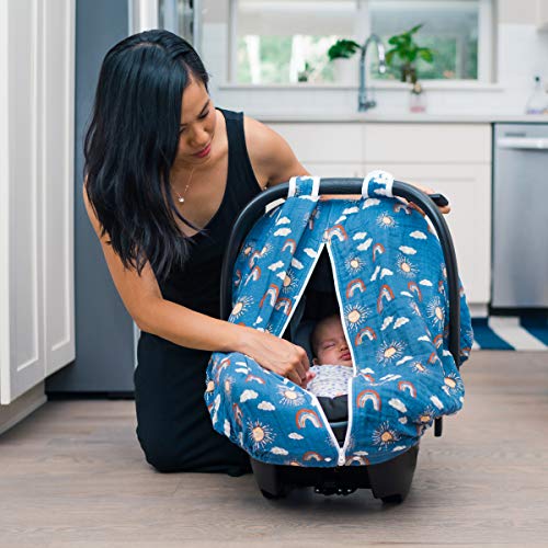 Image of Bebe au Lait Classic Muslin Car Seat Cover -Perfect Baby Car Seat Covers for Babies, Car Seat Canopy, Unisex Baby Car Seat Cover- Easy Snap Straps, Fully Zippered Opening, Breathable- Hello Sunshine