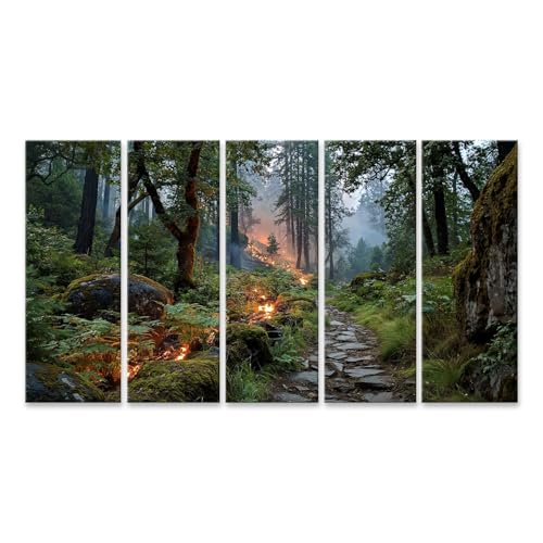 Tableau sur toile feu de forêt dramatique islandburner design salon moderne XXL