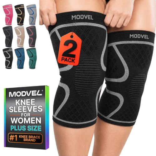 Image of Modvel Nylon 2 Pack Knee Brace Compression Sleeve For Men & Women|Knee Support For Running|Medical Grade Knee Pads For Meniscus Tear, Acl, Arthritis, Joint Pain Relief. (Xl)