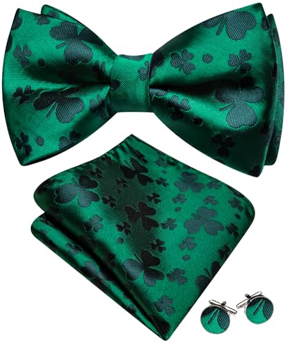 Image of Barry.Wang Paisley Striped Bow Tie for Men Silk Pre-Tied Bowtie Pocket Square Cufflinks Set Formal Wedding Party Prom