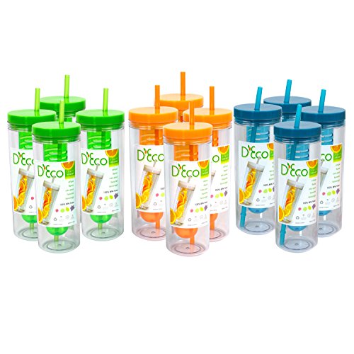 Fruit Infuser Water Bottle with Straw - 20 oz - BPA Free (Multi-Pack of 12)