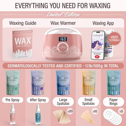Tress Wellness Waxing Kit for Sensitive Skin – Safe for Face & Skin, Prep & Aftercare Spray, Easy to Use – At-Home Kit for Face, Bikini, Brazilian & Full Body - Digital Display, Dusty Pink Air - Thumbnail 3
