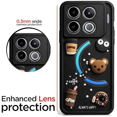 Image of Bintage Case Cute Fun Taddy| 3D Ball Bear| Donut| Coffee Rubber Case Camera Protection Back Cover Compatible for Infinix GT 20Pro 5G - Black