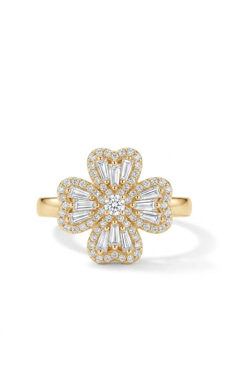 American Diamond V-Shaped Statement Ring with CZ Stones | Elegant Open Crystal Ring for Women & Girls-image-47