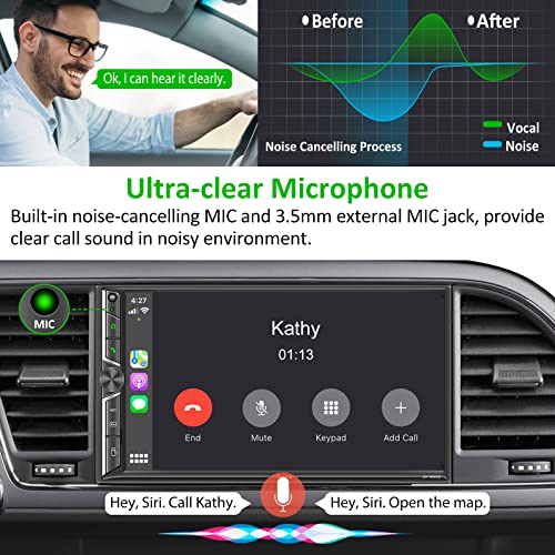 Sjoybring Double Din Car Stereo With Voice Control Carplay, Bluetooth, Mirror Link, 7 Inch Hd Capacitive Touchscreen, Backup Camera, Subw, Steering Wheel Control, Usb/Tf, Fm/Am Car Radio Receiver #TOP2