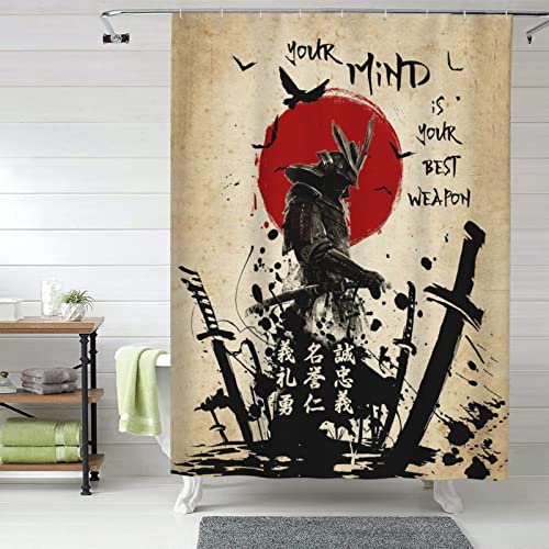 Tourrest Japanese Shower Curtain Motivational Samurai Shower Curtains Warrior Shower Curtain Waterproof Polyester Fabric #TOP2