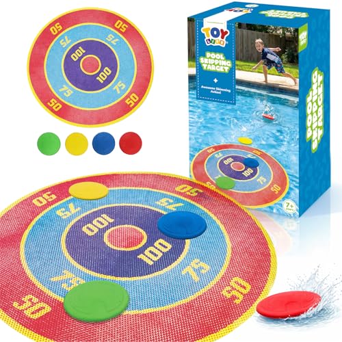 Image of TOY Life Water Skipping Ball Pool Game, Skip Ball Pool Toys for Kids Teens Adults, Water Bouncing Beach Balls for Swimming Pool Lake, Summer Floating Water Sports Game Mat with Scoring Rings