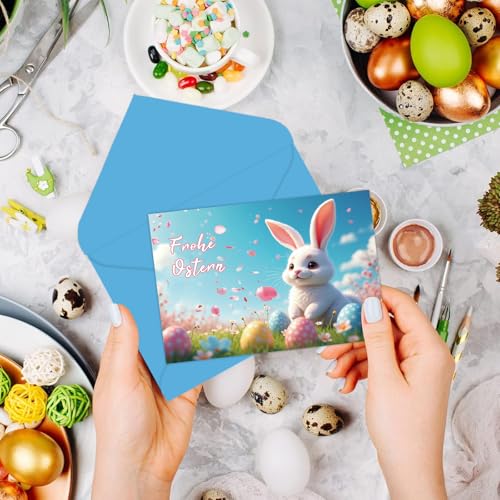 LIZANQU 12X Oster karten mit Umschlag Set, Osterkarten Aufklappbar mit Aufkleber Umschlag, Osterkarten Set, Frohe Ostern Kartenset, 6 Unterschiedliche Motive je 2 Stück (B)
